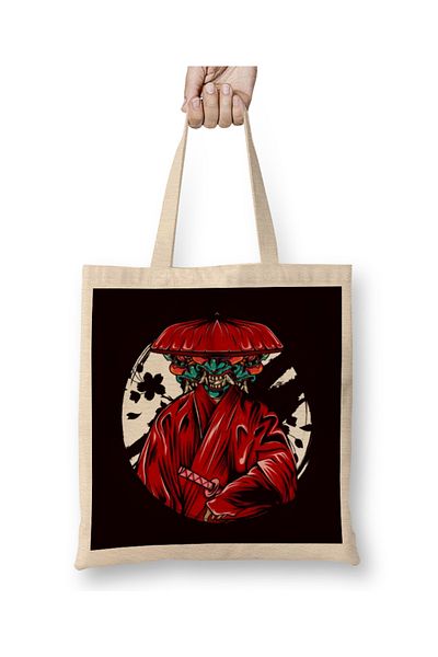 Baskı Dükkanı Japan Art Warrior Kendo Ninja Samurai Shinobi Katana Mempo υφασμάτινη τσάντα με μακριά λαβή