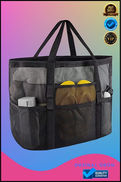 Overbazaar Τσάντα παραλίας 40 lt Διχτυωτή Μαύρη Τσάντα Παραλίας