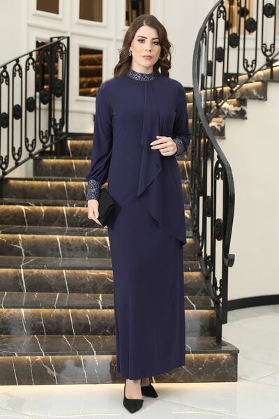 FUVAL MODA Sandy Fabric Hijab Evening Dress - Legendary Clothing