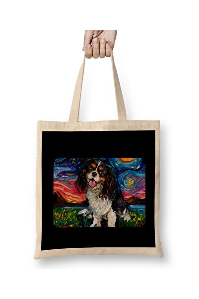 Baskı Dükkanı Trobojni Cavalier King Charles Spaniel Noć 01 Tkanina Torba Dug...