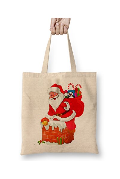 Baskı Dükkanı Novogodišnji novogodišnji koncept Deda Mraz 01 Tkanina Torba Du...