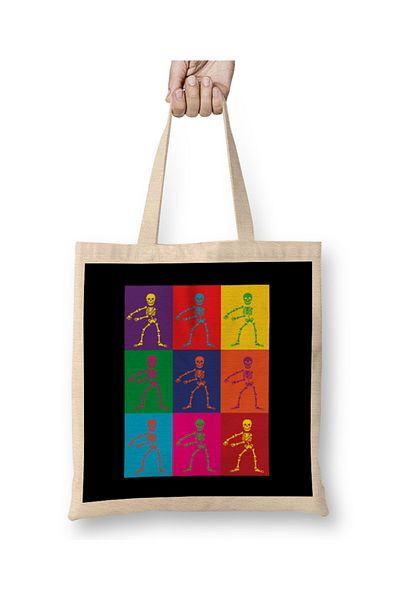 Baskı Dükkanı Υφασμάτινη τσάντα Flossing Pop Art Skeleton με μακριά λαβή