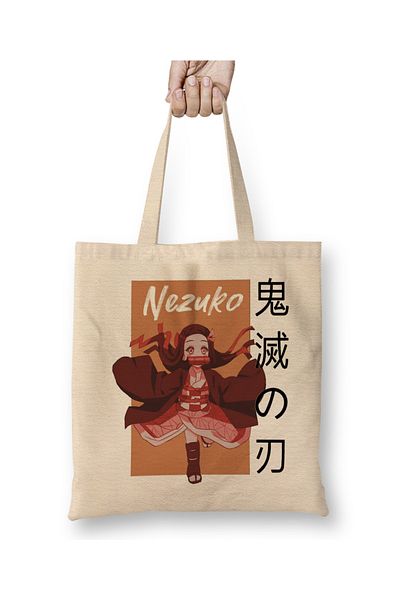 Baskı Dükkanı Graphic Demon Slayer Dark Fantasy Anime Nezuko Meme Art Geantă din pânză cu mâner lung