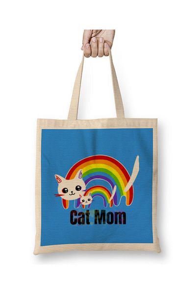 Baskı Dükkanı Υφασμάτινη τσάντα CAT MOM Rainbows Mothers Day με μακριά λαβή