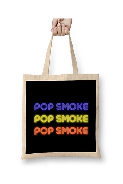 Baskı Dükkanı Geantă din pânză Pop Smoke Art Gift cu mâner lung