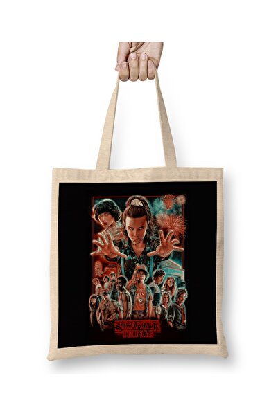 Baskı Dükkanı حقيبة قماش من Stranger Things ذات مقبض طويل