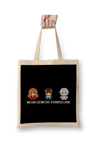 Baskı Dükkanı Geantă din pânză Neon Genesis Evangelion pe 8 biți cu mâner lung