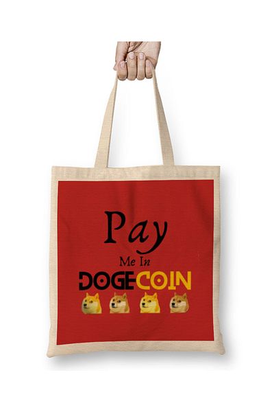 Baskı Dükkanı Πληρώστε με σε υφασμάτινη τσάντα Dogecoin με μακριά λαβή