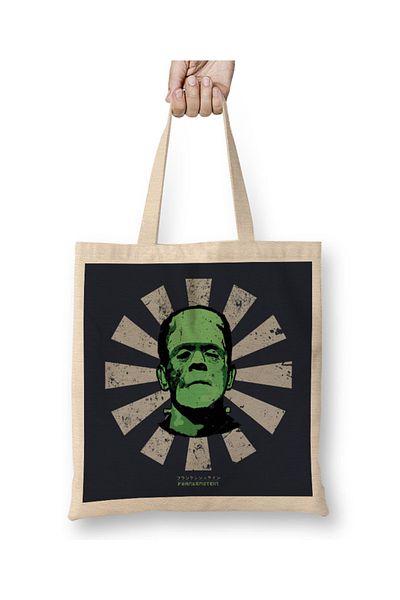 Baskı Dükkanı Frankenstein ρετρό ιαπωνική υφασμάτινη τσάντα με μακριά λαβή