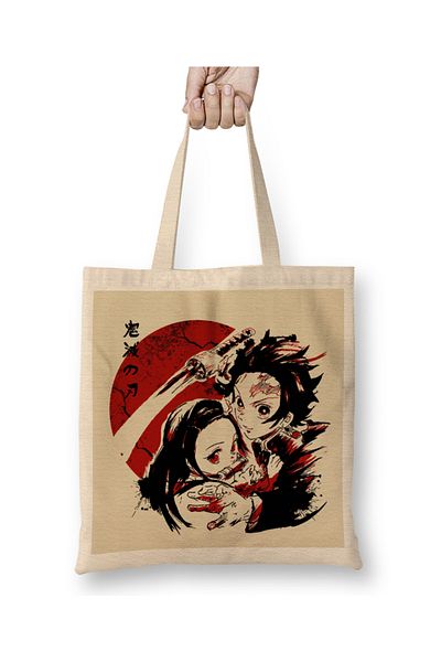 Baskı Dükkanı Geantă din pânză Kimetsu No Yaiba Nezuko Tanjirou cu mâner lung