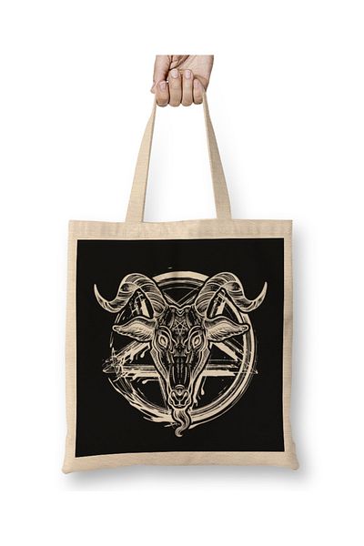 Baskı Dükkanı Baphomet Satanic Pentagram Symbol υφασμάτινη τσάντα με μακριά λαβή