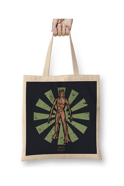 Baskı Dükkanı Groot Retro Japanese Guardians Of The Galaxy υφασμάτινη τσάντα με μακριά λαβή