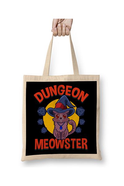 Baskı Dükkanı Αξιολάτρευτο Dungeon Meowster Gamer Cat Pun υφασμάτινη τσάντα με μακριά λαβή