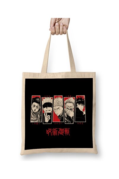 Baskı Dükkanı Jujutsu Kaisen Characters Tote Bag Long Handle