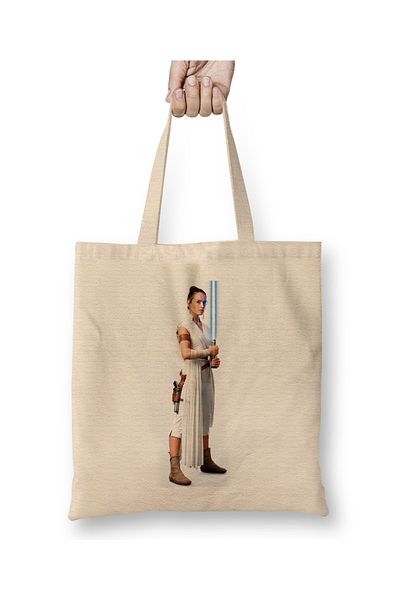 Baskı Dükkanı Star Wars Rey Galaxy Silhouette Cut Out 03 Geantă din pânză cu mâner lung