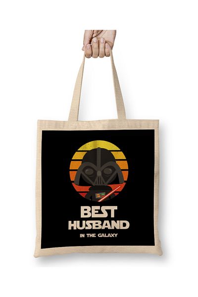 Baskı Dükkanı Ο καλύτερος σύζυγος στο Galaxy Husband Star Wars υφασμάτινη τσάντα με μακριά λαβή
