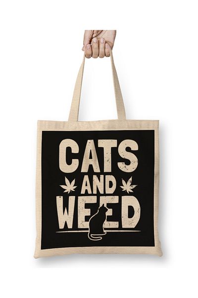 Baskı Dükkanı Cat Weed Shirt Cats And Weed Gift Geantă din pânză pentru pisici cu mâner lung