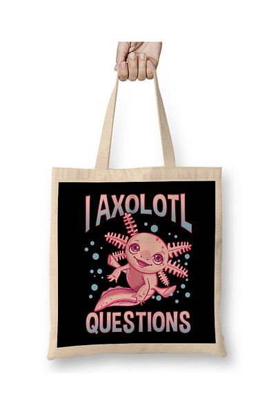 Baskı Dükkanı Χαριτωμένα και αστεία I Axolotl Ερωτήσεις Walking Fish Pun υφασμάτινη τσάντα με μακριά λαβή