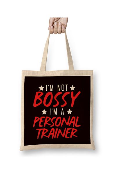 Baskı Dükkanı Not Bossy Personal Trainer Fitness Instructor Workout Gym υφασμάτινη τσάντα με μακριά λαβή