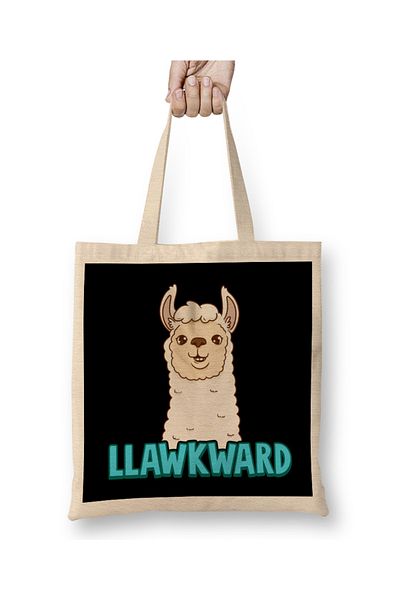 Baskı Dükkanı Χαριτωμένη και αστεία Llawkward Awkward Llama Pun Lama υφασμάτινη τσάντα με μακριά λαβή