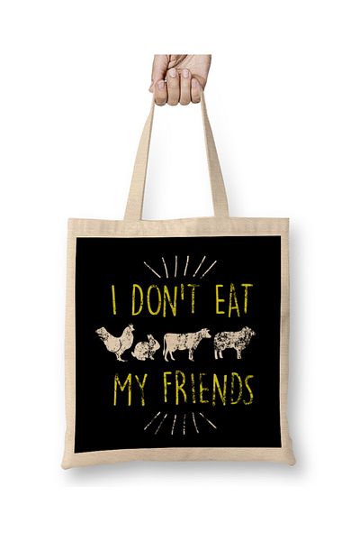 Baskı Dükkanı I Don t Eat My Friends Geantă vegană drăguță din pânză cu mâner lung