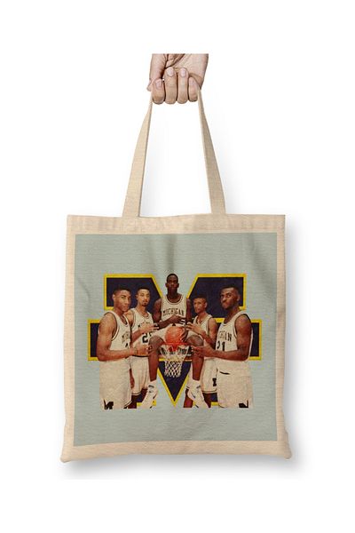 Baskı Dükkanı Michigan The Fab 5 Team υφασμάτινη τσάντα με μακριά λαβή