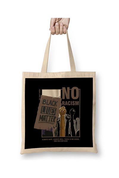 Baskı Dükkanı Black Lives Matter Μαύρη υφασμάτινη τσάντα Μήνας Ιστορίας με μακριά λαβή