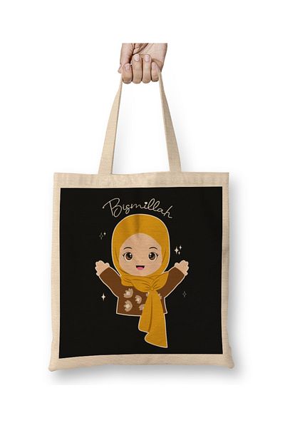 Baskı Dükkanı Hijab Girl Say Bismillah 01 υφασμάτινη τσάντα με μακριά λαβή