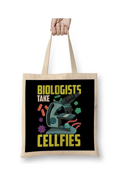 Baskı Dükkanı Οι χαριτωμένοι βιολόγοι παίρνουν Cellfies Science Selfies Pun υφασμάτινη τσάντα με μακριά λαβή