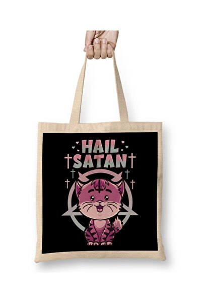 Baskı Dükkanı Slatka torba sa natpisom "Hail Satan Cat Pun Kitty Satanic Heav...