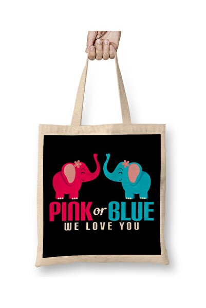 Baskı Dükkanı Preslatka ružičasta ili plava tkanina "Volimo te, slonovići" To...