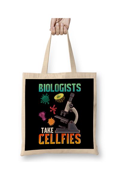Baskı Dükkanı Χαριτωμένοι βιολόγοι παίρνουν Cellfies Selfies Biology Pun υφασμάτινη τσάντα με μακριά λαβή