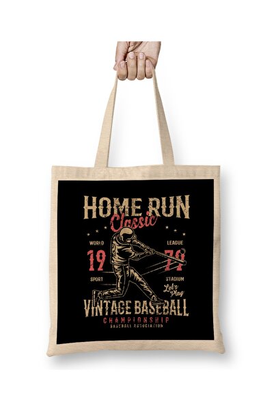 Baskı Dükkanı Home Run Vintage Baseball Championship Tkanina Torba Duga Sa ru...