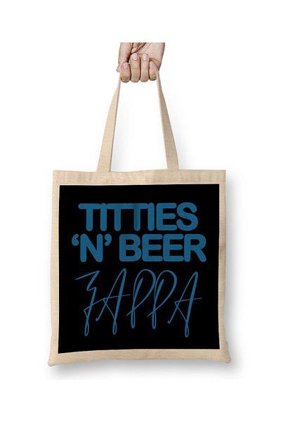 Baskı Dükkanı Geantă din pânză Titties N Beer Frank Zappa cu mâner lung