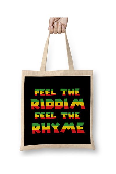 Baskı Dükkanı Cool Runnings Feel the Riddim Feel The Rhyme Geantă din pânză cu mâner lung