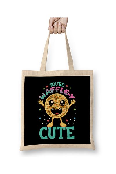 Baskı Dükkanı Χαριτωμένο και αστείο You're Waffle-y Cute Waffle Pun υφασμάτινη τσάντα με μακριά λαβή