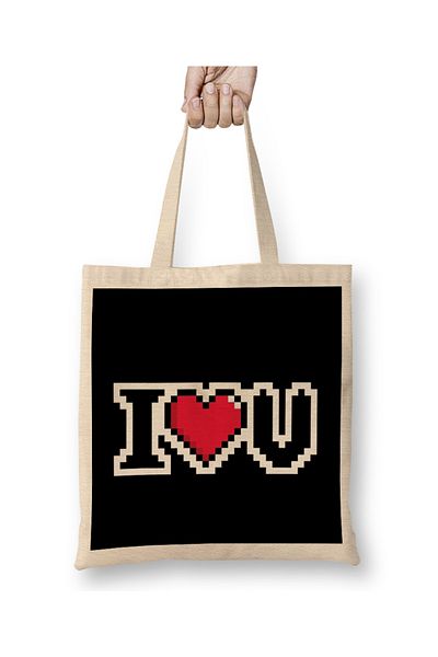 Baskı Dükkanı I Love You Video Game Heart υφασμάτινη τσάντα με μακριά λαβή