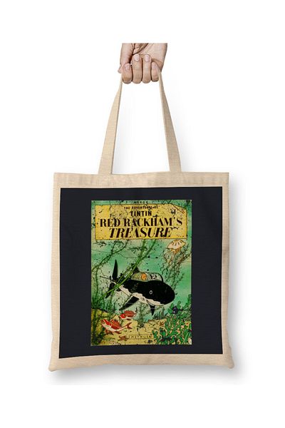 Baskı Dükkanı Οι περιπέτειες του Tintin Red Rackham's Treausre Vintage Style Cover υφασμάτινη τσάντα με μακριά λαβή