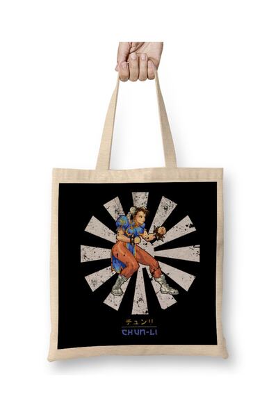Baskı Dükkanı Street Fighter Chun Li Retro japanska tkanina Torba duga Sa ručkom