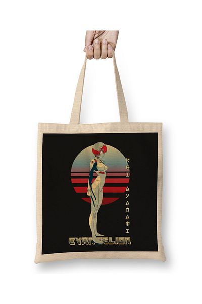 Baskı Dükkanı Geantă din pânză Rei Ayanami Evangelion cu mâner lung