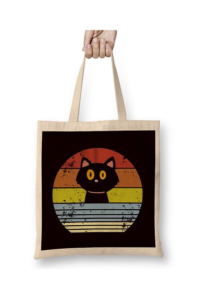 Baskı Dükkanı Retro Cat Vintage Kitten Kitty Pet Animal Gift υφασμάτινη τσάντα με μακριά λαβή