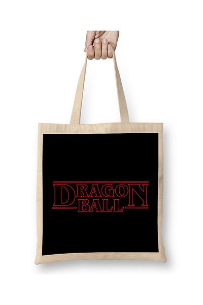 Baskı Dükkanı Dragon Ball Z Stranger Things Text υφασμάτινη τσάντα με μακριά λαβή