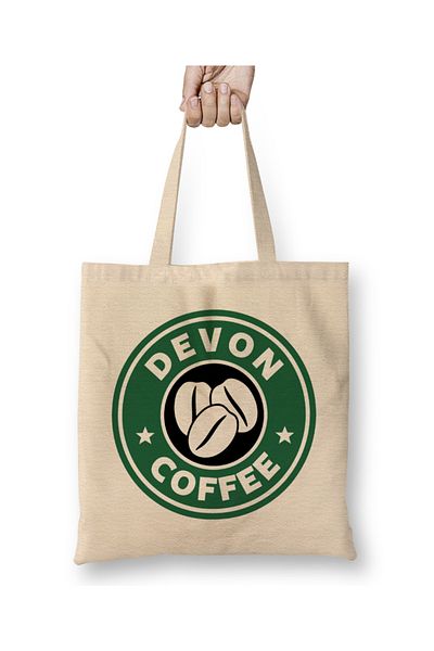 Baskı Dükkanı Υφασμάτινη τσάντα καφέ Devon με μακριά λαβή