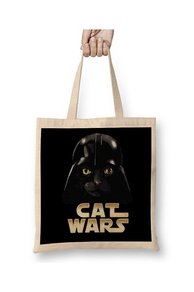 Baskı Dükkanı Geantă din pânză Star Cat Wars 01 cu mâner lung