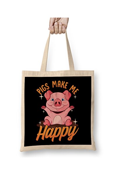 Baskı Dükkanı Svinje me čine srećnim Preslatka krpa za prasiće Torba duga Sa ...