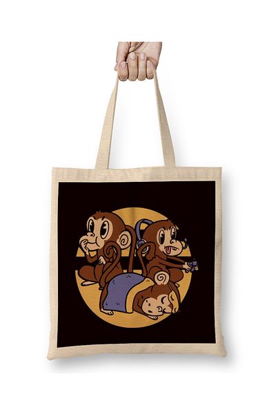 Baskı Dükkanı Δείτε Speak Hear No Evil Emoticon Japan Monkeys Υφασμάτινη τσάντα ιαπωνικής τέχνης με μακριά λαβή