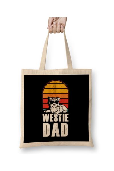 Baskı Dükkanı Retro Westie Tata West Highland Terijer Otac Psi Vlasnik Torba ...