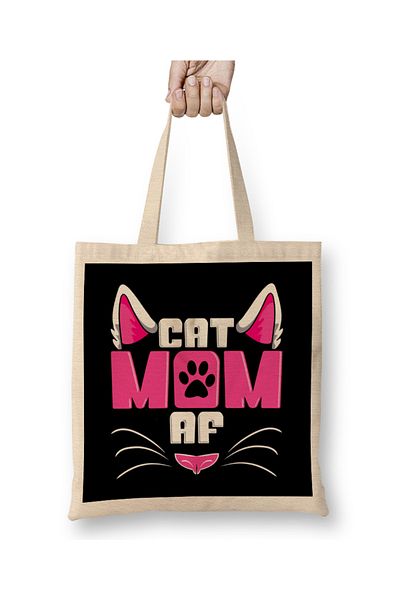 Baskı Dükkanı Funny Cat Mom AF Crazy Cat Lady Meme υφασμάτινη τσάντα με μακριά λαβή