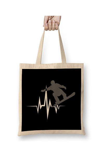 Baskı Dükkanı Cool Snowboarder Heartbeat Snowboarding Heart Beat υφασμάτινη τσάντα με μακριά λαβή
