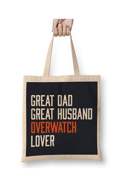 Baskı Dükkanı Υπέροχος πατέρας Υπέροχος σύζυγος Overwatch Lover υφασμάτινη τσάντα με μακριά λαβή